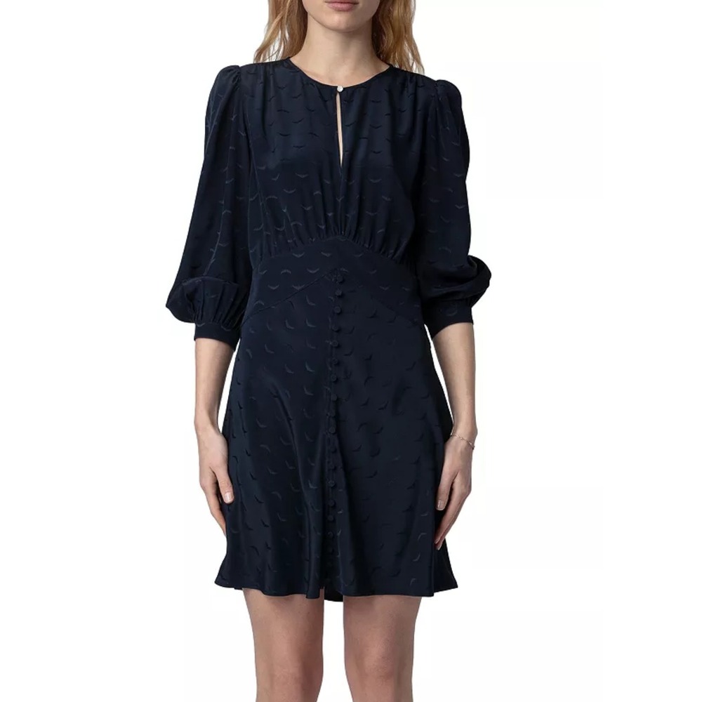 Zadig & Voltaire Rhodri Silk Jacquard Wings Mini Dress Blue M Cocktail Party NWT